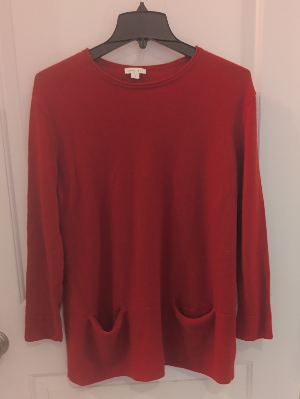 J.Jill Crimson Crewneck Cashmere Sweater with Front Pockets Luxury Lagenlook